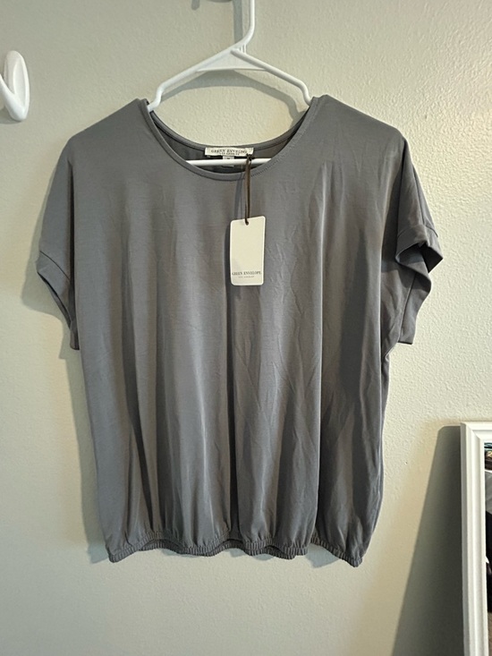 Green Envelope Tops - Green Envelope Relaxed Slate Gray Short Sleeve Tee